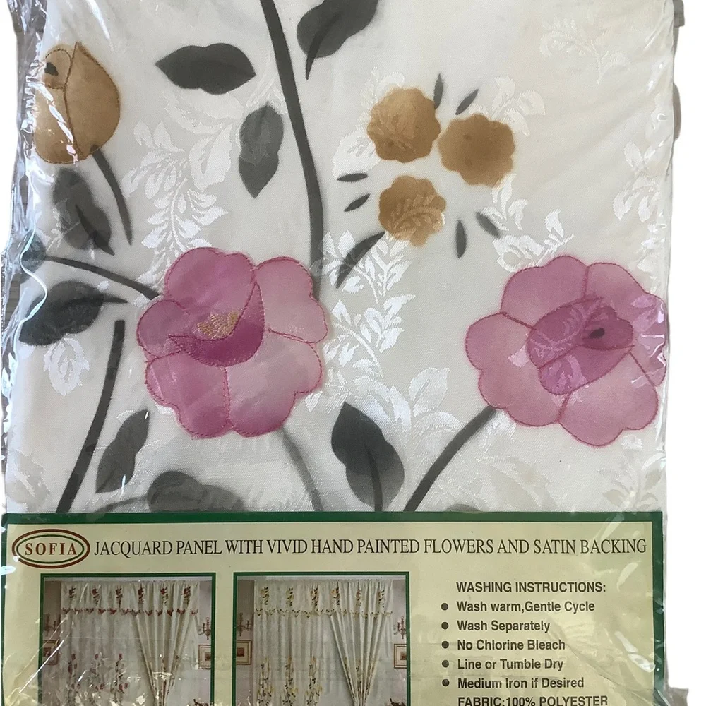 RT designer collection jacquard panel with embroidered flowers and satin backing